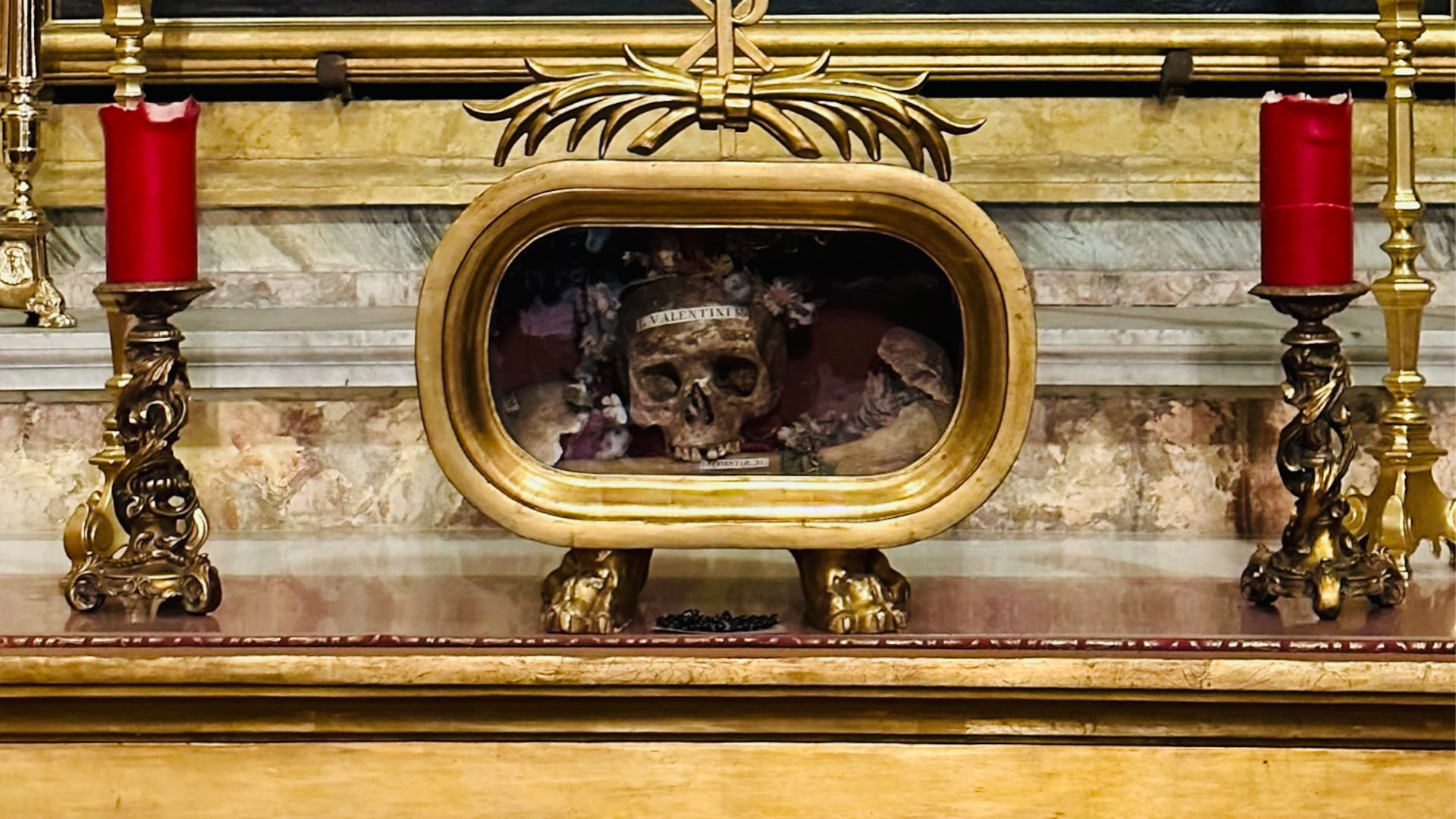 Saint Valentine, skull on display